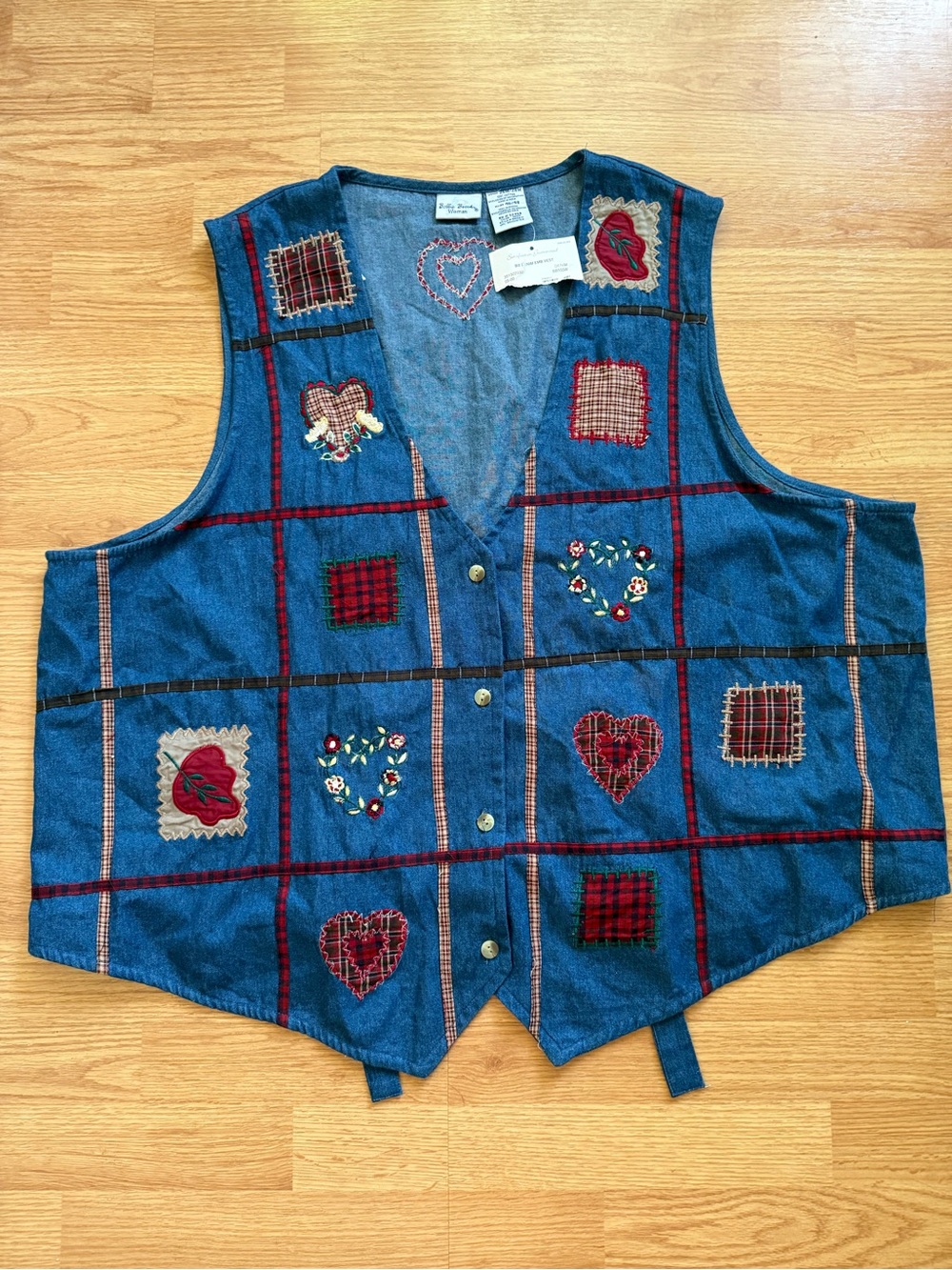 NWT Vintage 90s Bobbie Brooks Woman Patchwork Denim Embroidered Vest - Plus Size - Picture 1 of 5